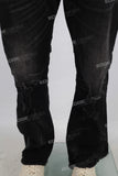 Black flare patchwork boot cut jeans