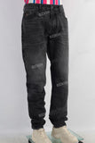 Black acid washed straight jeans