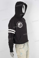 Black digital print raw hem hoodie