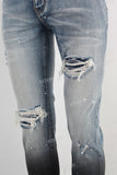 Blue damaged skinny paint splatters jeans
