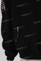 Black embroidered patchwork rhinestone hooded jacket