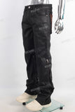 Black waxed zip up patchwork jeans