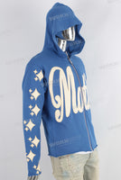 Blue puff print boot cut hooded jacket