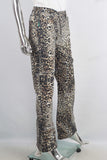 Leopard digital print straight jeans women