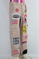 Coffee patchwork cargo straight jeans
