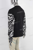 Black patchwork screen printing long shirt