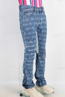 Blue laser patchwork flare jeans
