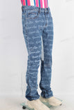 Blue laser patchwork flare jeans
