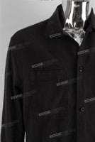Raw hem cut edge pocket black denim shirt men
