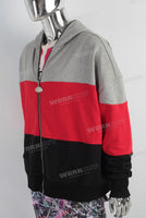 Red patchwork zip up hooded jacket