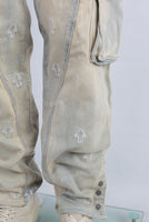 Patchwork cargo embroidered jeans