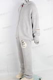 Grey patchwork hooded jacket and pants set