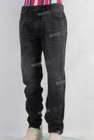 Black acid washed straight jeans