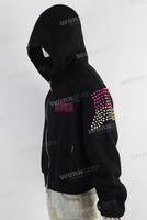 Black embroidered patchwork rhinestone hooded jacket