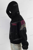 Black embroidered patchwork rhinestone hooded jacket