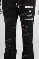 Men black digital paint splatters flared pants