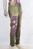 Green patchwork skinny jeans