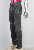 Black waxed acid washed straight jeans