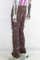 Coffee patchwork flare boot cut jeans
