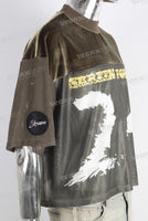 Green mesh mock neck velvet boxy oversize t shirt