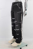 Black boot cut digital print straight jeans