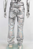 Silver wax double waist flared jeans
