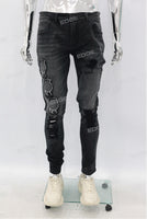 Black Skinny Patchwork Distress Jeans Men