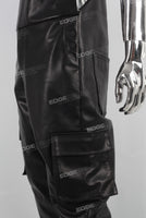 Black leather embroidered strap panrts