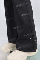 Black wax flare denim jeans
