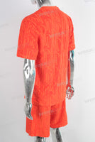 Orange oversize 3d jacquard t shirt and shorts set