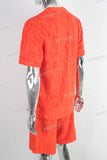 Orange oversize 3d jacquard t shirt and shorts set