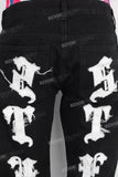 Black embroidered slim fit jeans