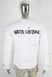 White screen print raw hem long sleeve shirt