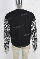 Black patchwork screen printing long shirt