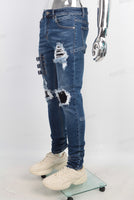 Blue biker damaged skinny jeans