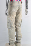 Patchwork cargo embroidered jeans