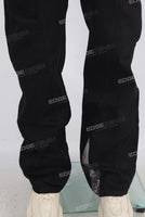 Digital printcargo jacket and patchwork flare jeans