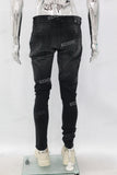 Black Skinny Patchwork Distress Jeans Men