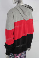 Red patchwork zip up hooded jacket