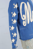 Blue puff print boot cut hooded jacket