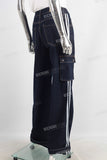 Blue cargo baggy patchwork jeans women