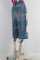 Blue patchwork rhinestome boot cut shorts