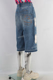 Blue patchwork rhinestome boot cut shorts