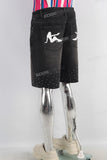 Black digital print rhinestone patchwork shorts