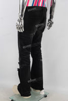 Black flare patchwork boot cut jeans