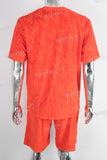 Orange oversize 3d jacquard t shirt and shorts set