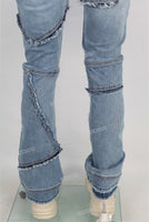 Tie-Dye Stitched Damaged Blue Jeans men