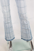 light blue raw hem flare boot cut bootcut women