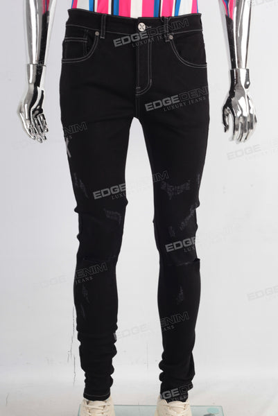 Black damage skinny denim jeans