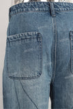 Blue screen print baggy boot cut jeans